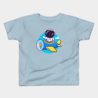 Cute Astronaut Flight With Plane Cartoon Kids T-Shirt